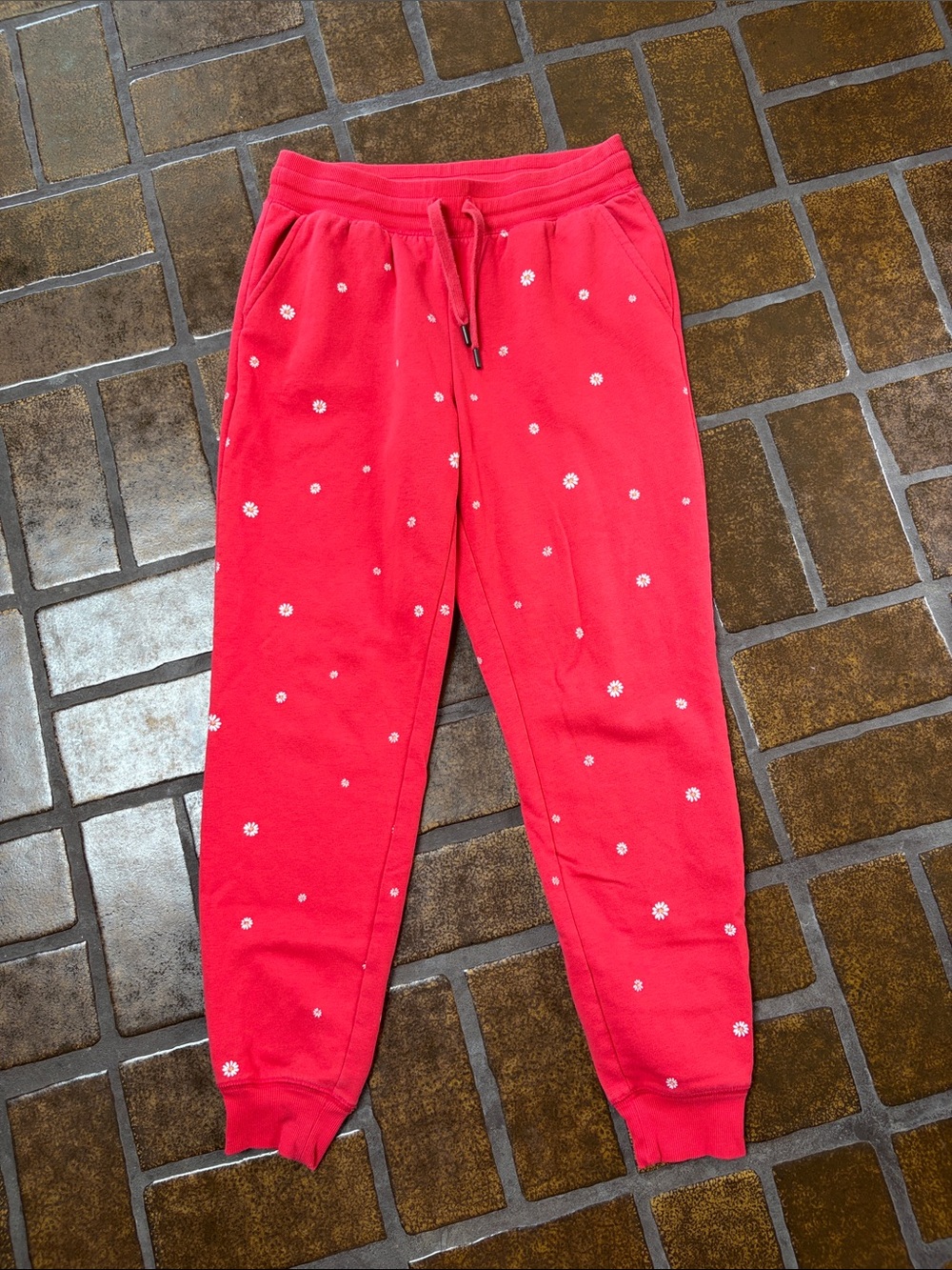 Old Navy Coral Red Daisy Print High Rise Jogger Sweatpant